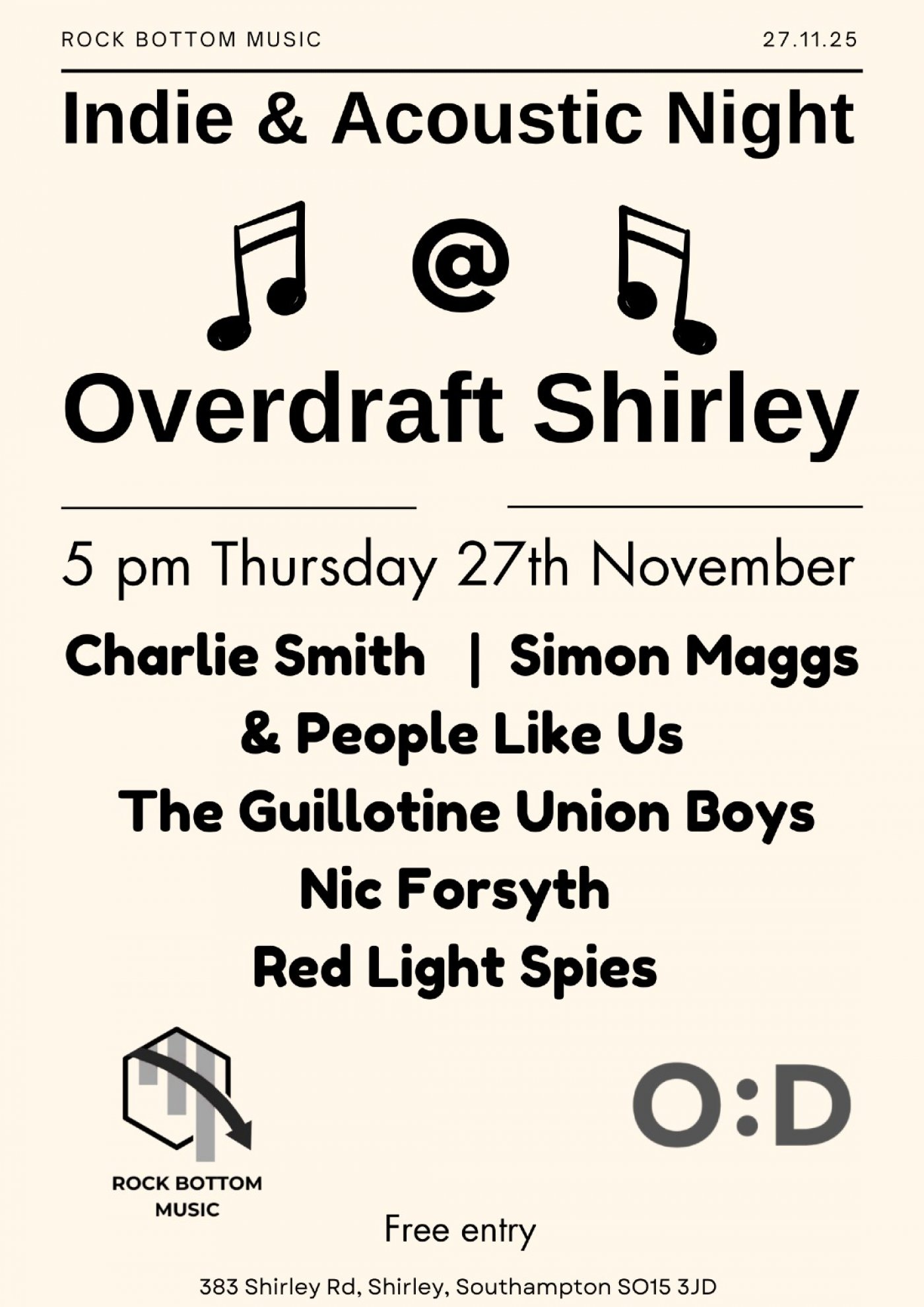 Indie & Acoustic Night @ Overdraft Shirley