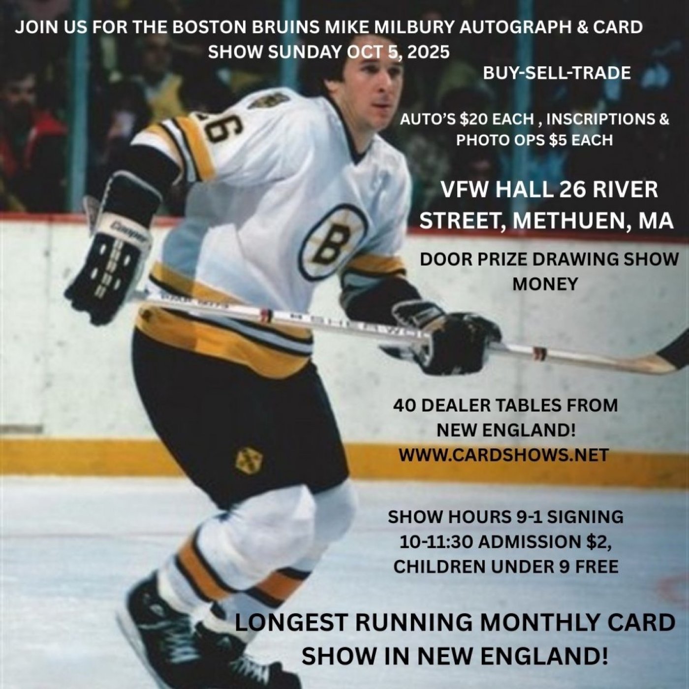 BRUINS MIKE MILBURY AUTOGRAPH & SPORTS CARD SHOW METHUEN, MA