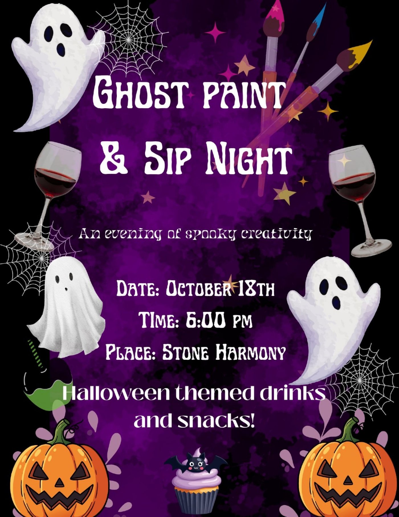 \ud83c\udfa8\ud83d\udc7b Ghost Paint & Sip Night at Stone Harmony \ud83c\udf83\ud83c\udf77