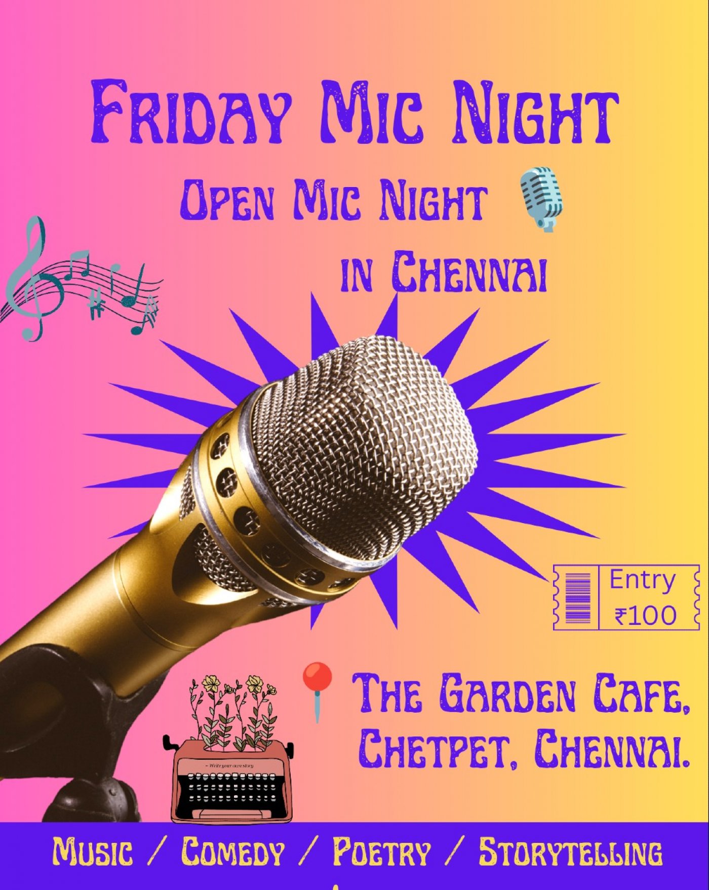 Open Mic Night in Chennai \ud83c\udf99\ufe0f : 'Friday Mic Night' by 'M&M' : 10th October 