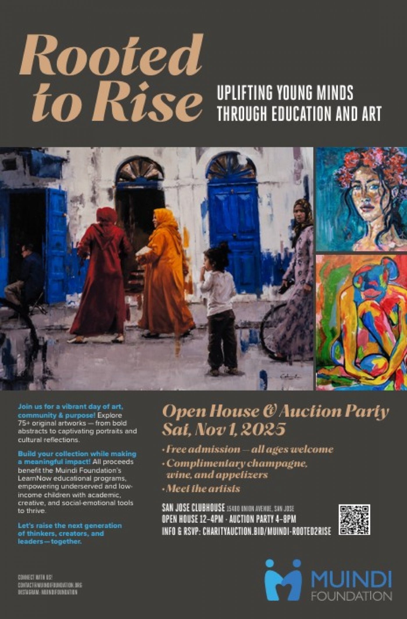 FREE Rooted To Rise: Uplifting Young Minds Through Art & Education Open House & Auction Party