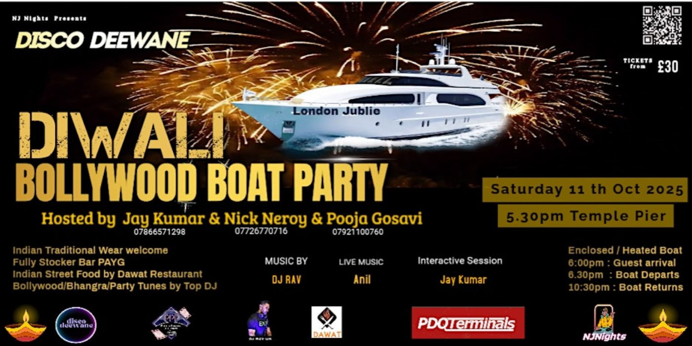 Disco Deewane Pri-Diwali Bollywood Boat Party - Sat 11th Oct 2025 at 5.30pm