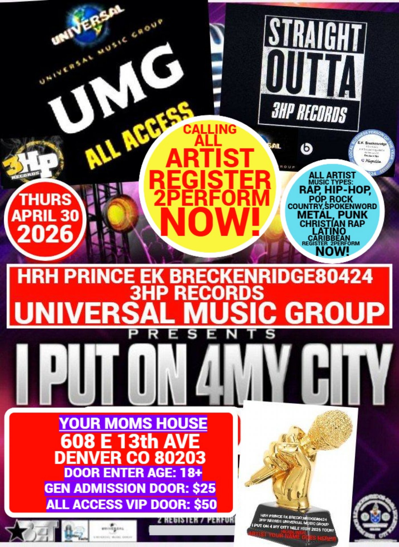 HRH PRINCE EK.BRECKENRIDGE80424 3HPRECORDS UNIVERSAL MUSIC GROUP 'I PUT ON 4MY CITY MILE HIGH TOUR26