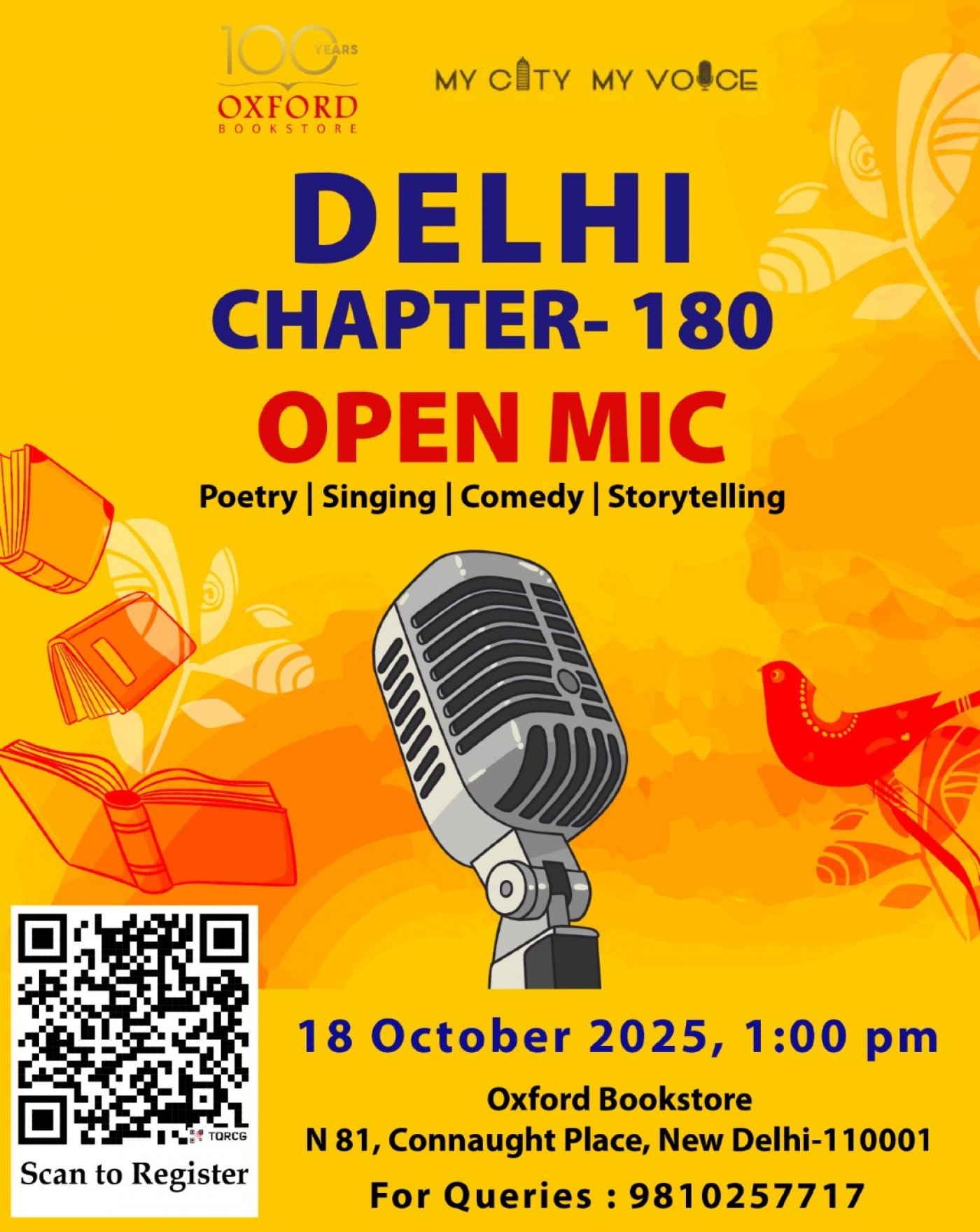 Open Mic by MCMV Delhi at Oxford Bookstore on 18th October