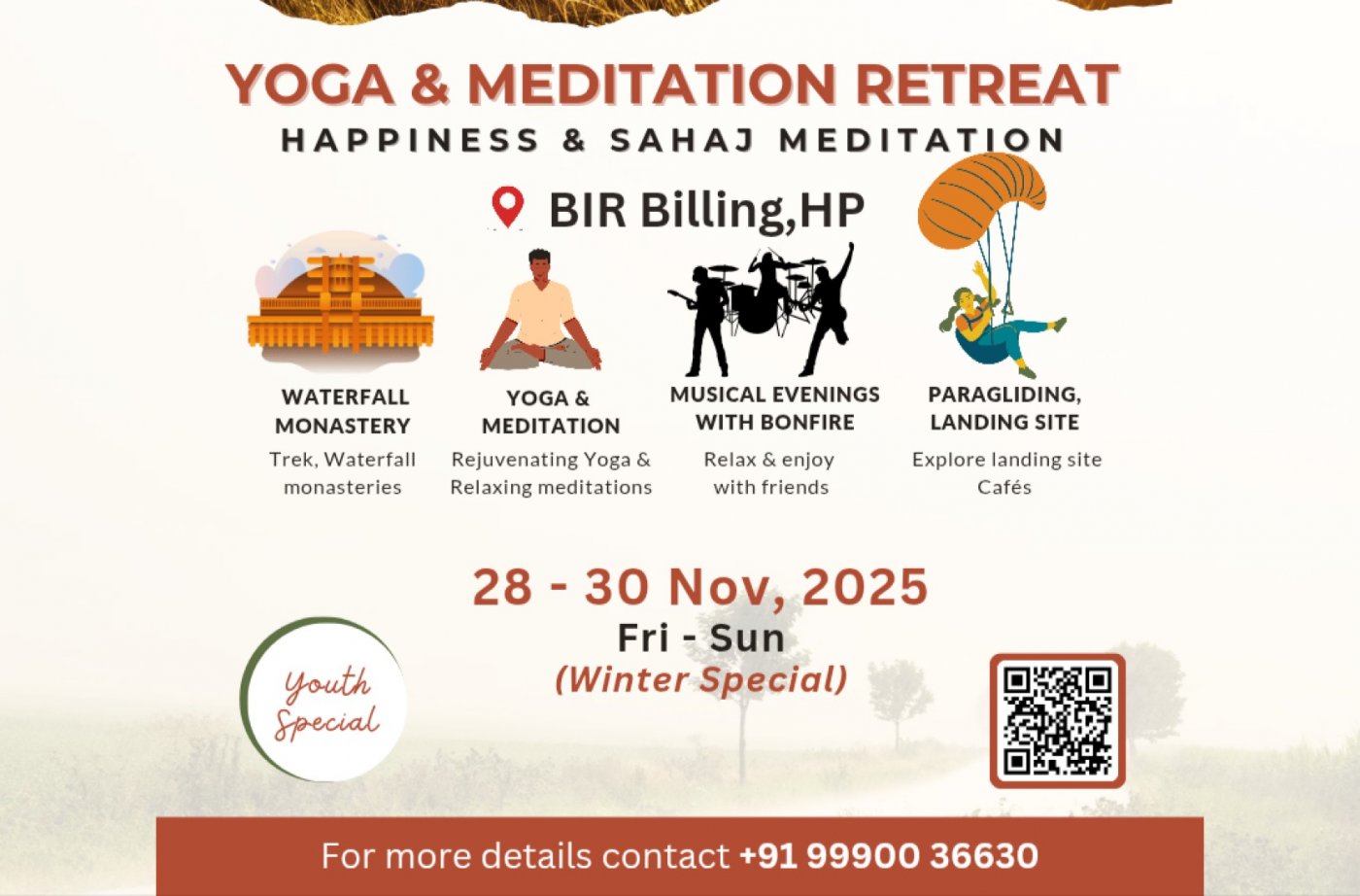 Art Of Living Yoga & Meditation Retreat 28 - 30 Nov 2025 in Bir Himachal