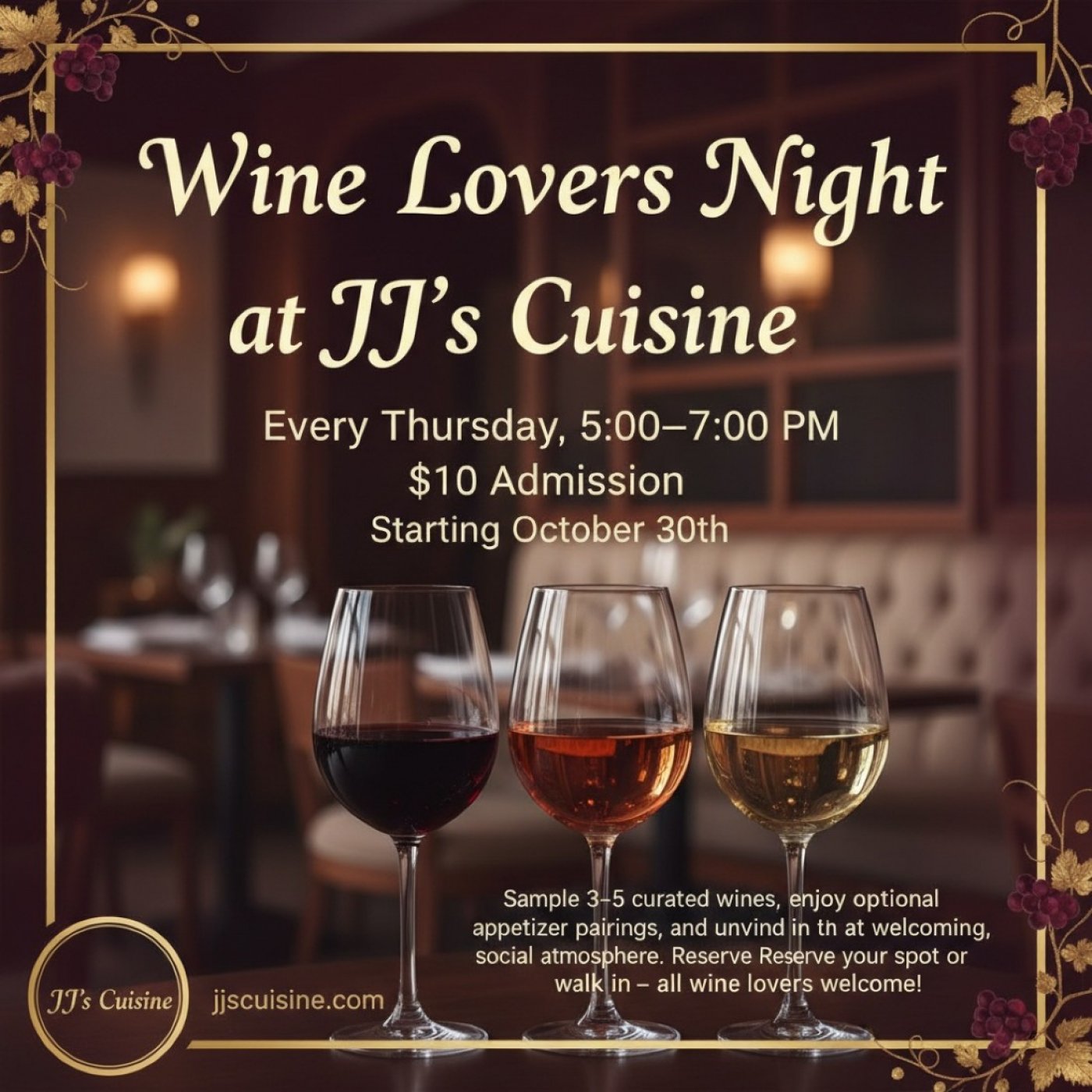 WINE LOVERS NIGHT @ JJ'S CUISINE