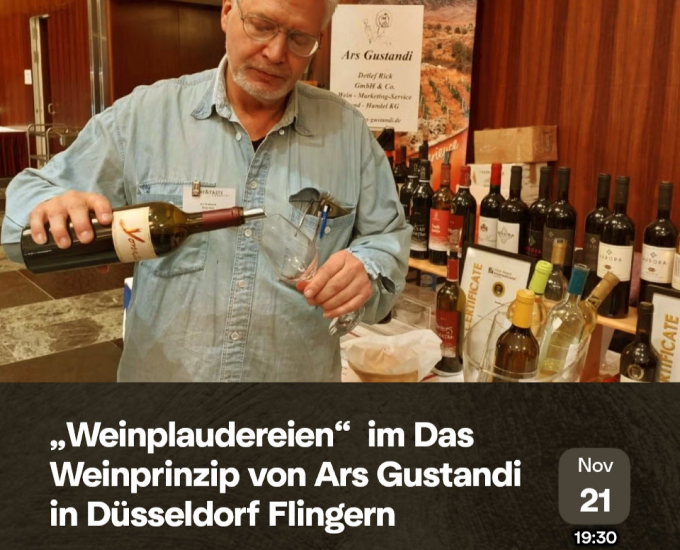 Weinplaudereien\/Wine chats  im "Das Weinprinzip von Ars Gustandi" in D\u00fcsseldorf Flingern