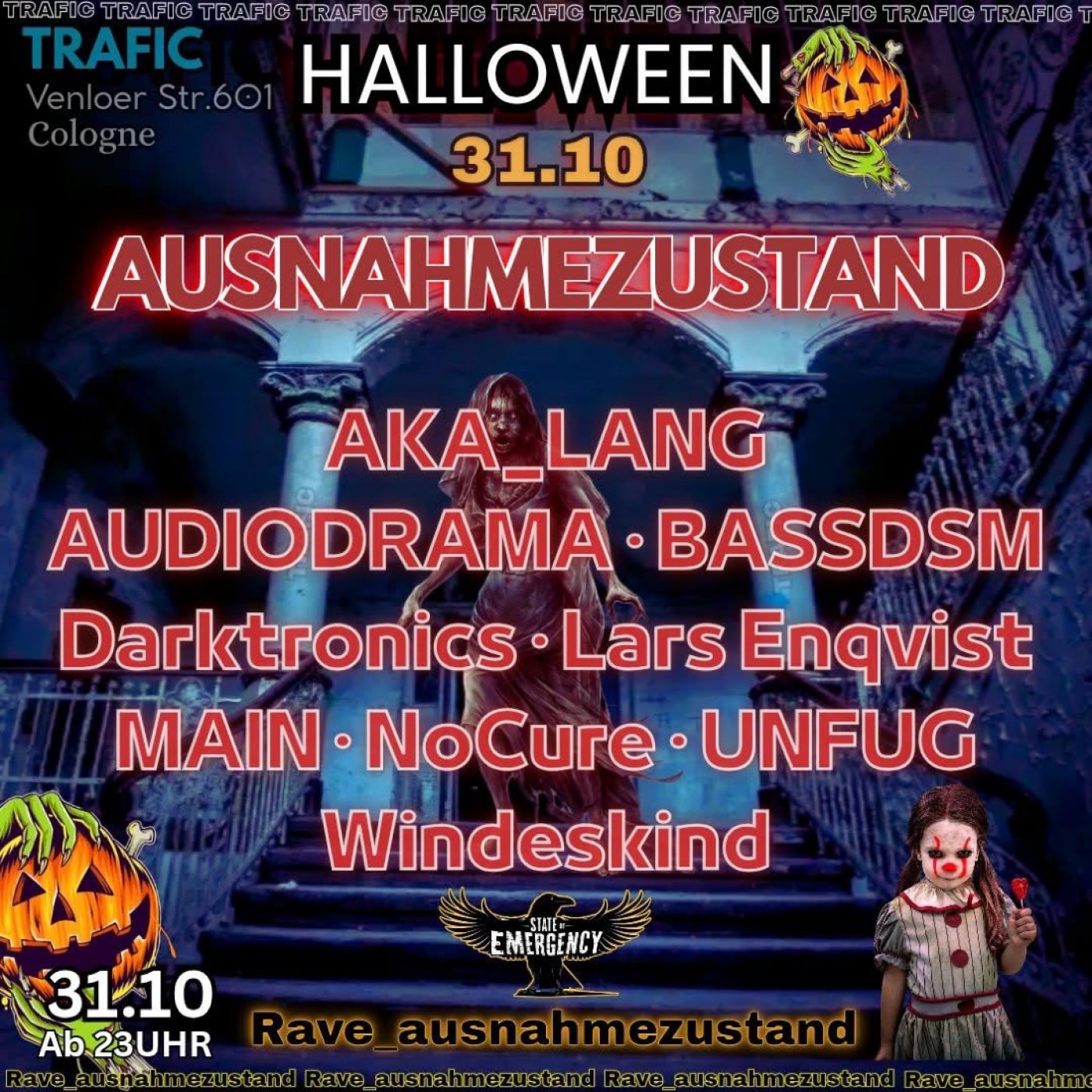 AUSNAHMEZUSTAND pres. NoCure, Darktronics & Windeskind @ Trafic Cologne Venloer Str.601