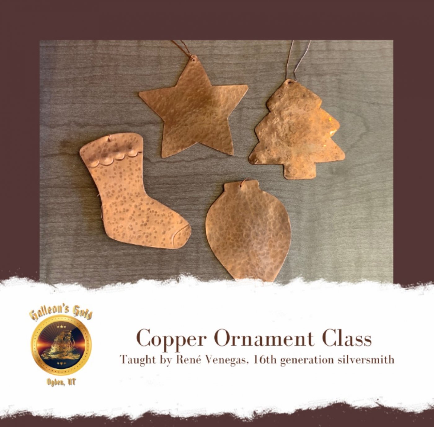 Copper Ornament Class, Sat Nov 15, 12pm\u20137pm (taught by Rene Venegas in Classroom A, $14)