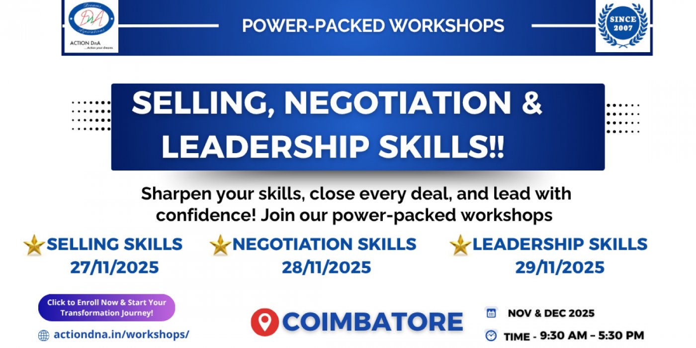 WORKSHOPS ON LEADERSHIP, SELLING & NEGOTIATION SKILLS IN COIMBATORE