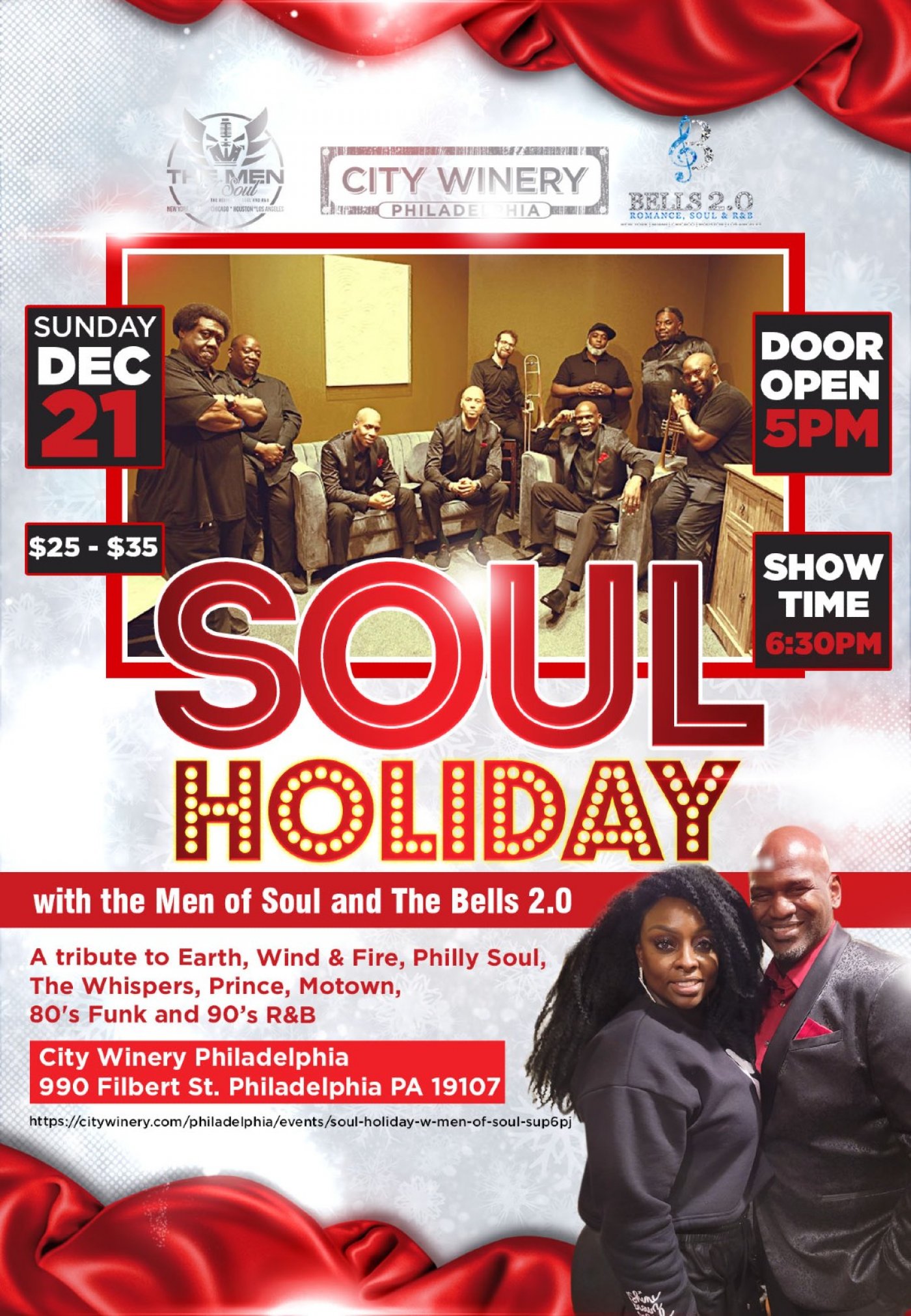 Soul Holiday, A tribute to Earth Wind & Fire, Prince, Philly Soul, Prince, The Whispers, Motown ,etc