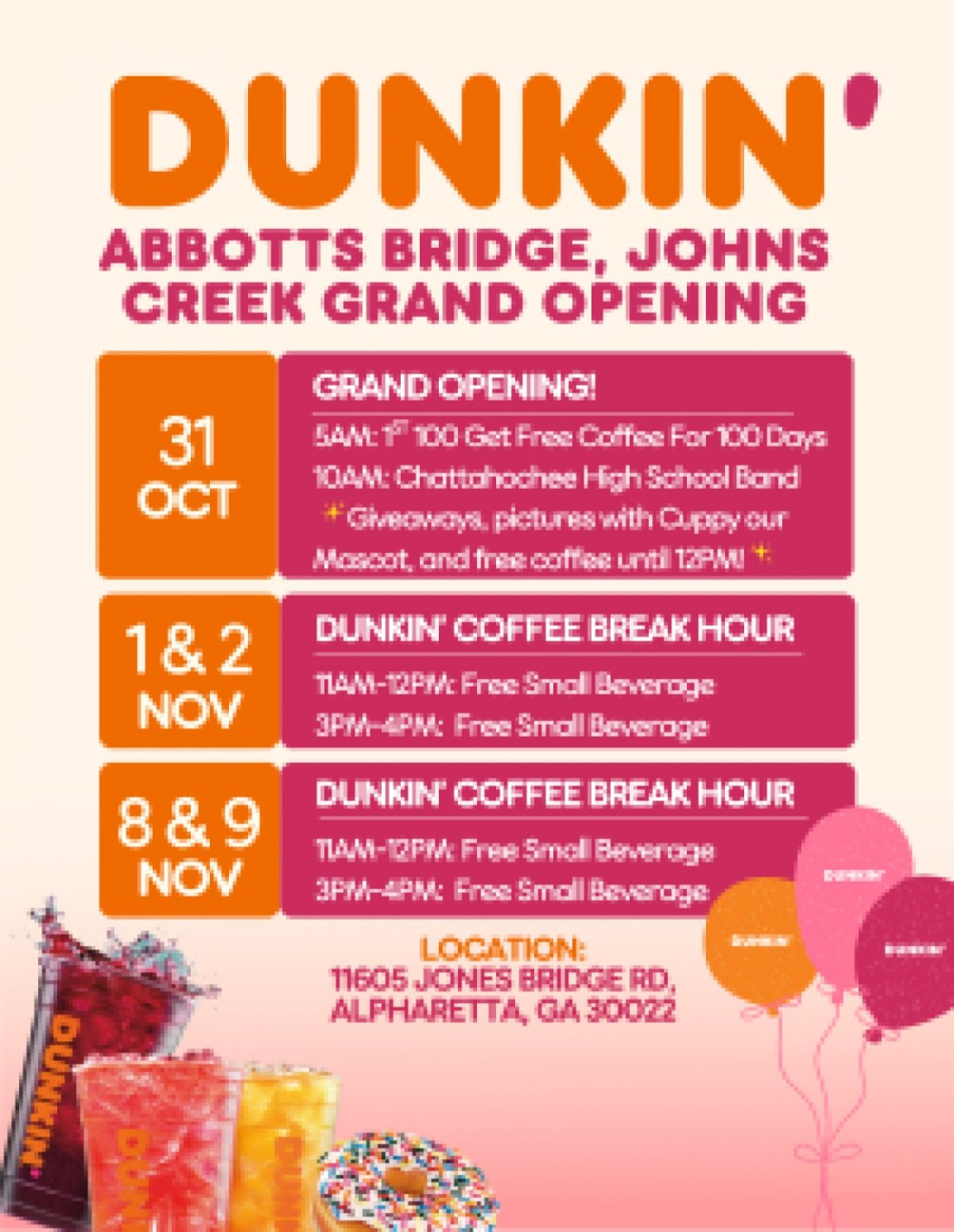 Dunkin\u2019\u00ae and Baskin-Robbins\u00ae to Celebrate Grand Opening of New Johns Creek Location 
