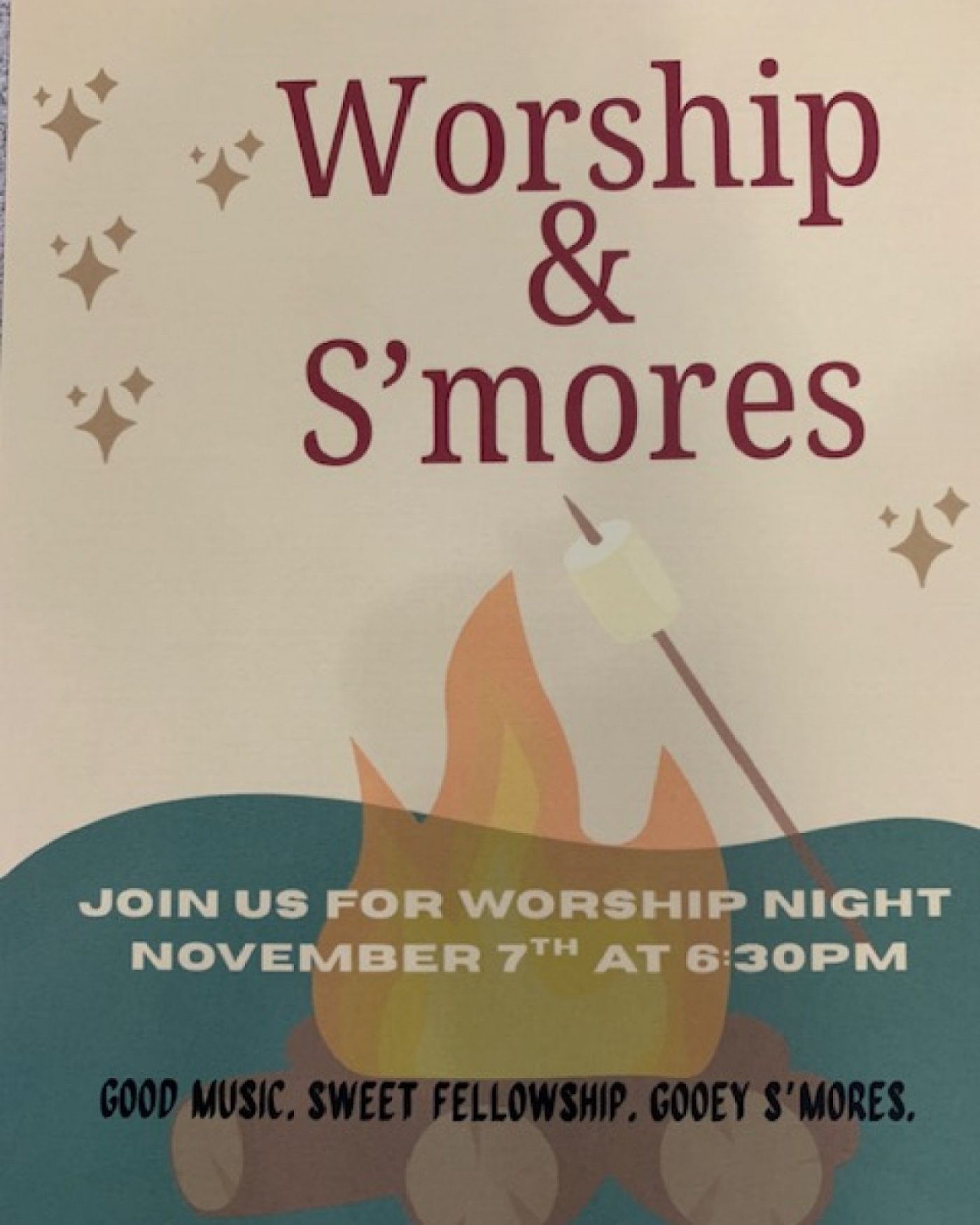 Jonesville Baptist Church evening of "Worship & S'Mores"