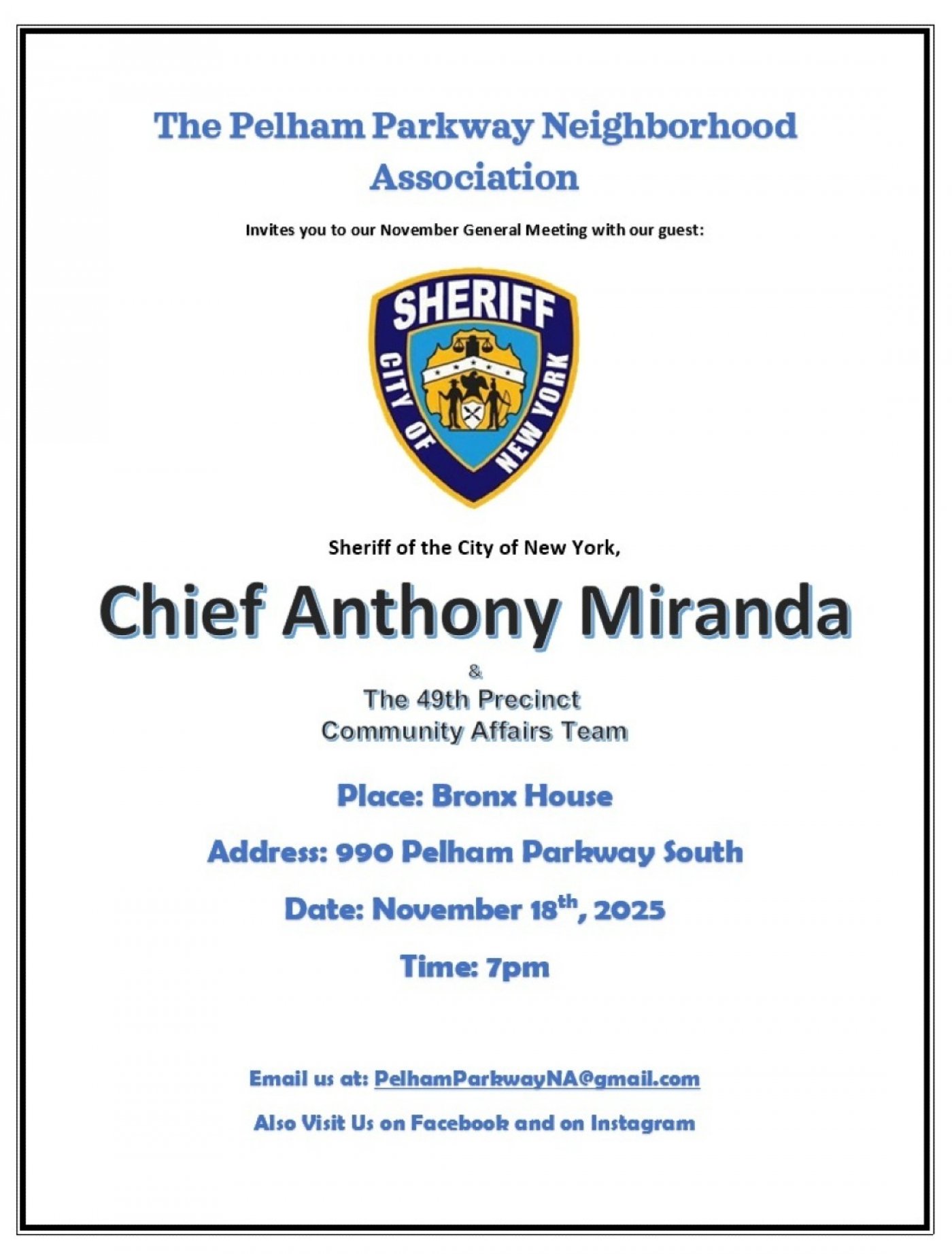 Pelham Parkway Neighborhood Association Nov. Event