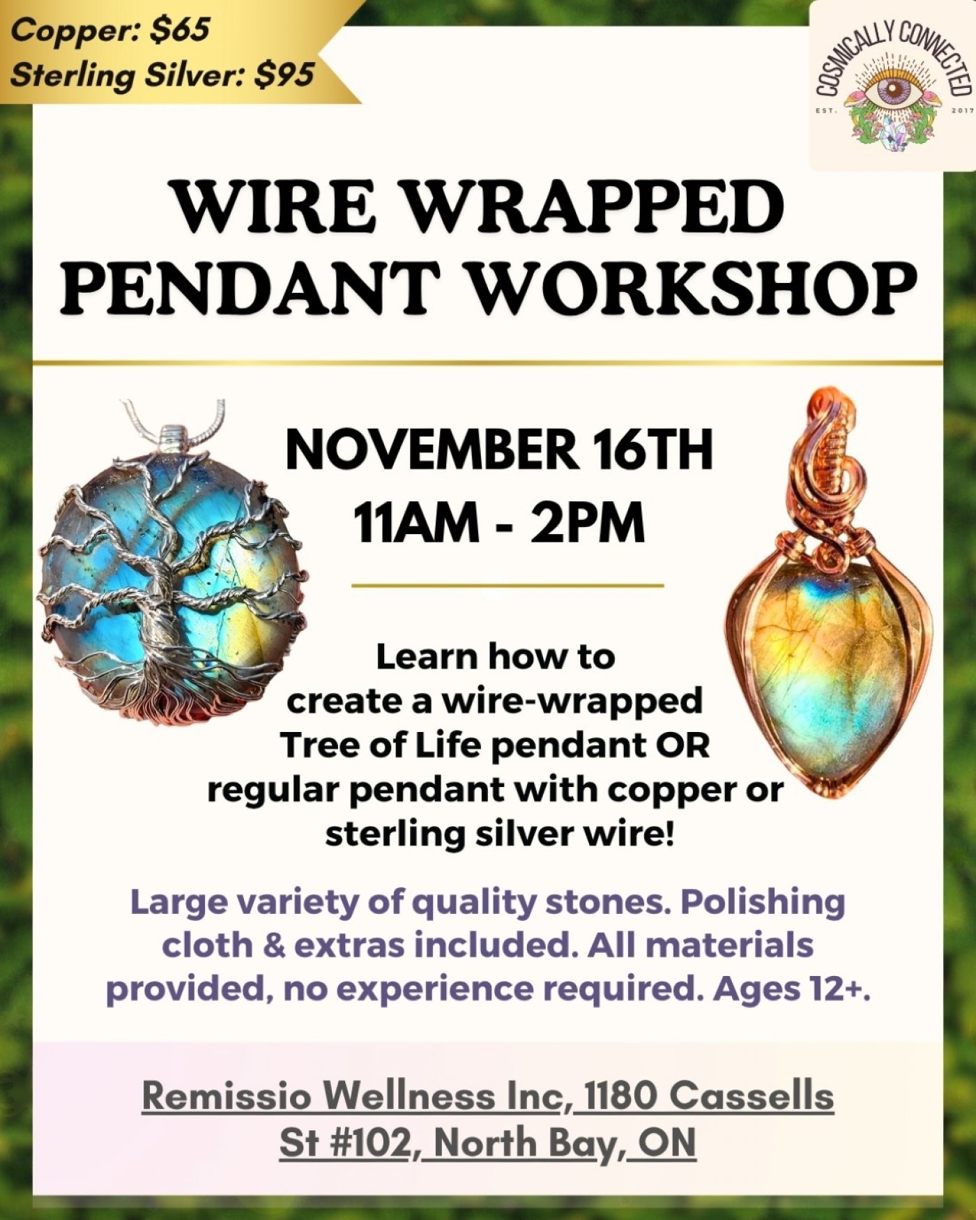Wire Wrapped Pendant Workshop - Two Options!