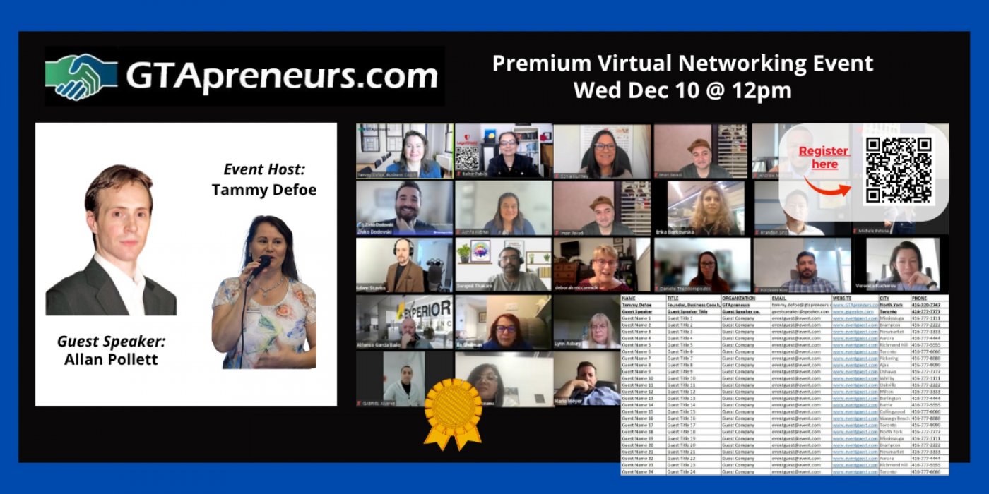 GTApreneurs December 10 Afternoon Virtual Business Networking Event Toronto