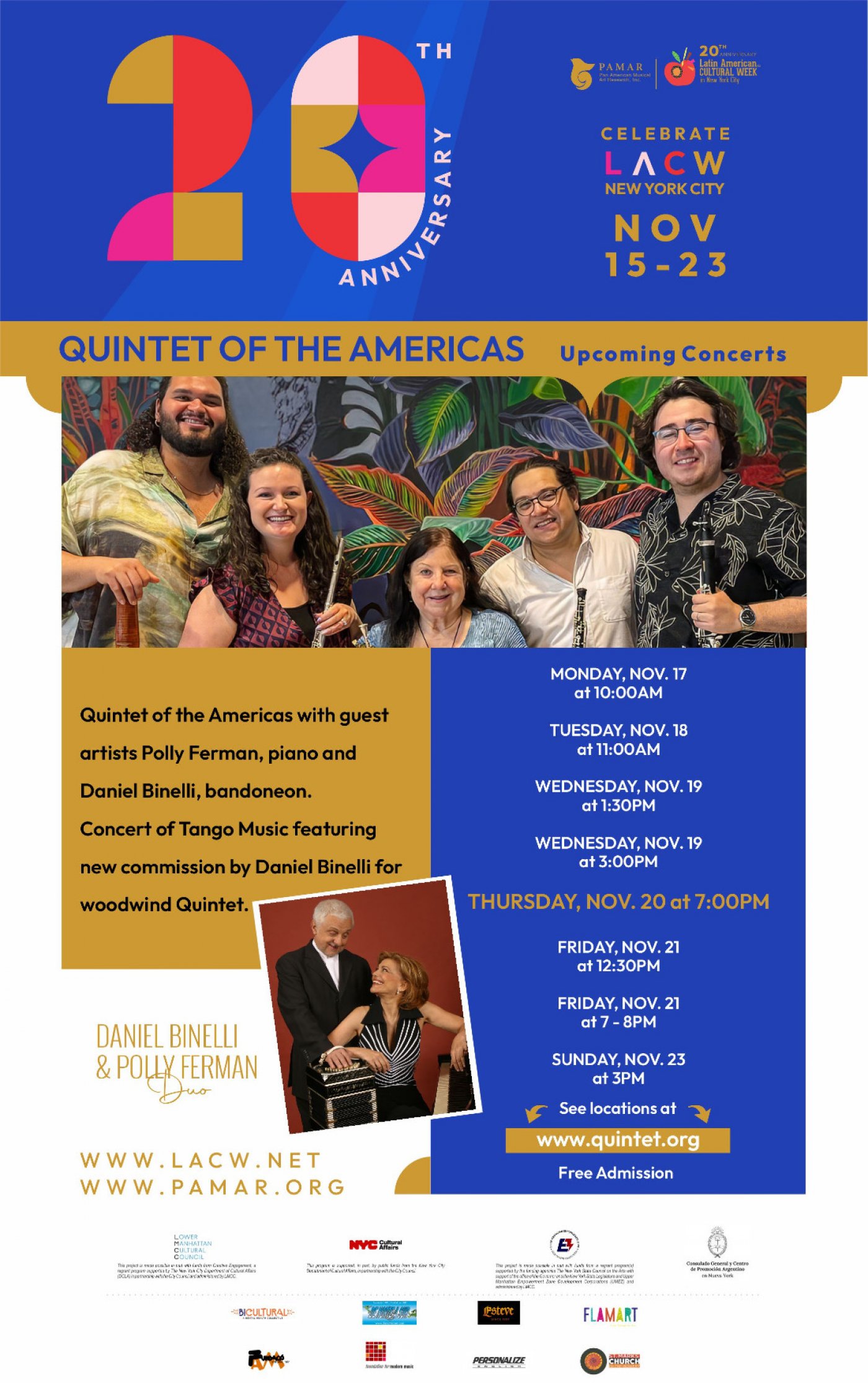 Quintet of the Americas Presents Concerts for Latin American Cultural Week NYC \u2013 November 17 to 23