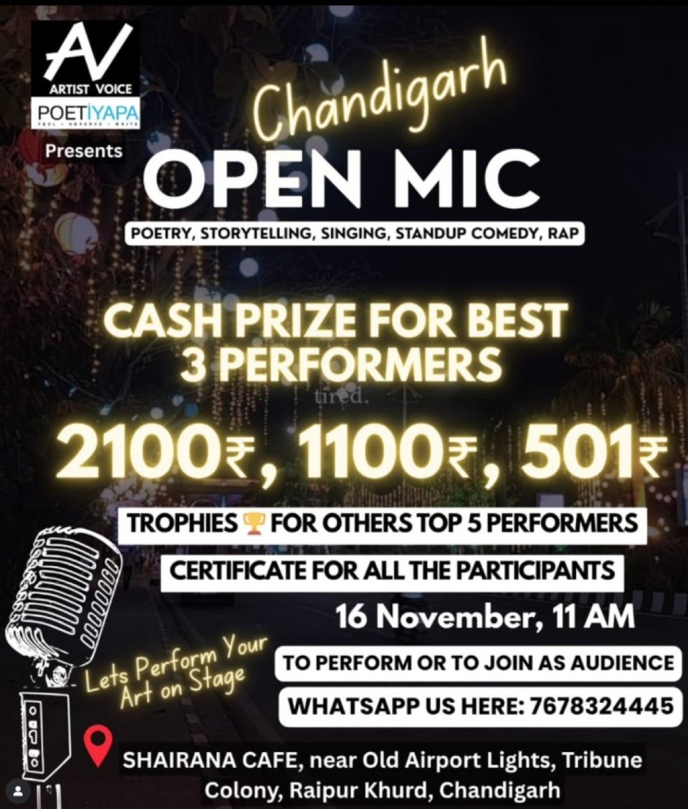 Open Mic In Chandigarh - Poetry, Storytelling, Singing, Standup Comedy - Events in Chandigarh