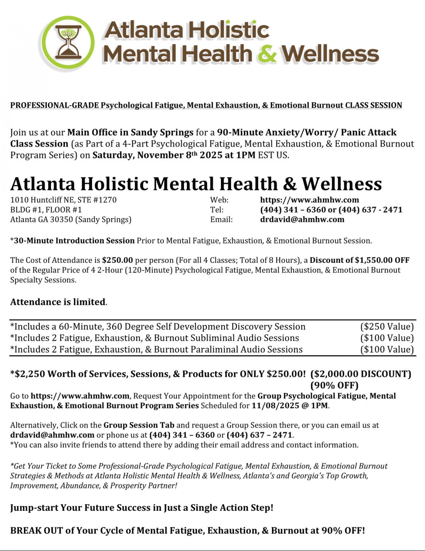 Psychological Fatigue, Mental Exhaustion, & Emotional Burnout Monthly Life Coaching & Support Group