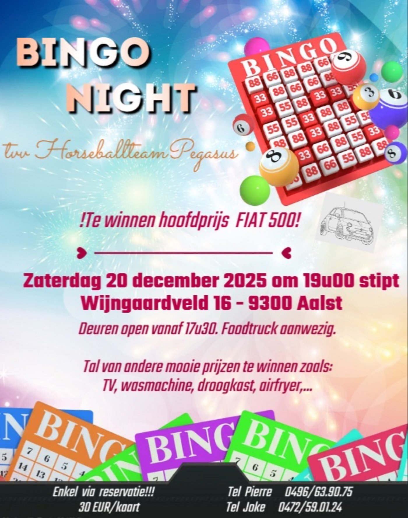 Bingoavond 20\/12\/25 met Fiat 500 als hoofdprijs