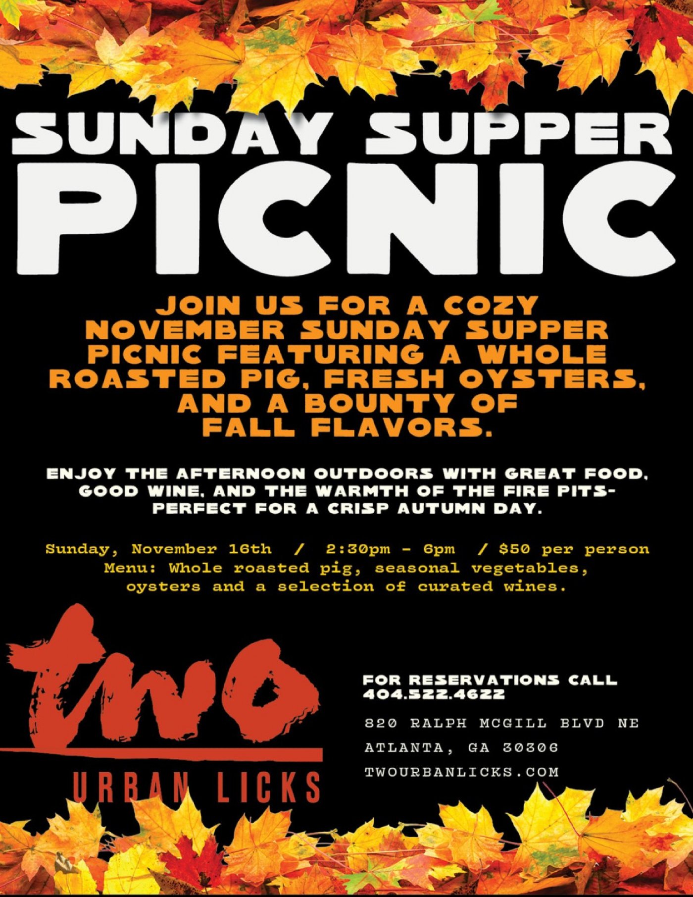 Fireside Feast at TWO urban licks\u2019 Sunday Supper Picnic