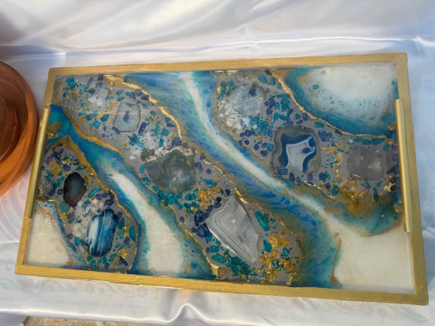 Agate stone with Resin geode tray
