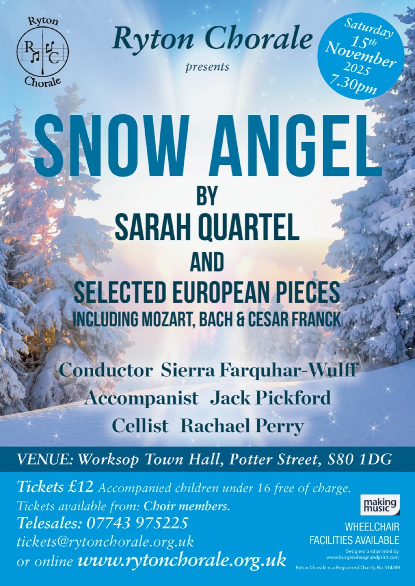 Ryton Chorale presents Snow Angel and selected European pieces including Mozart and Bach