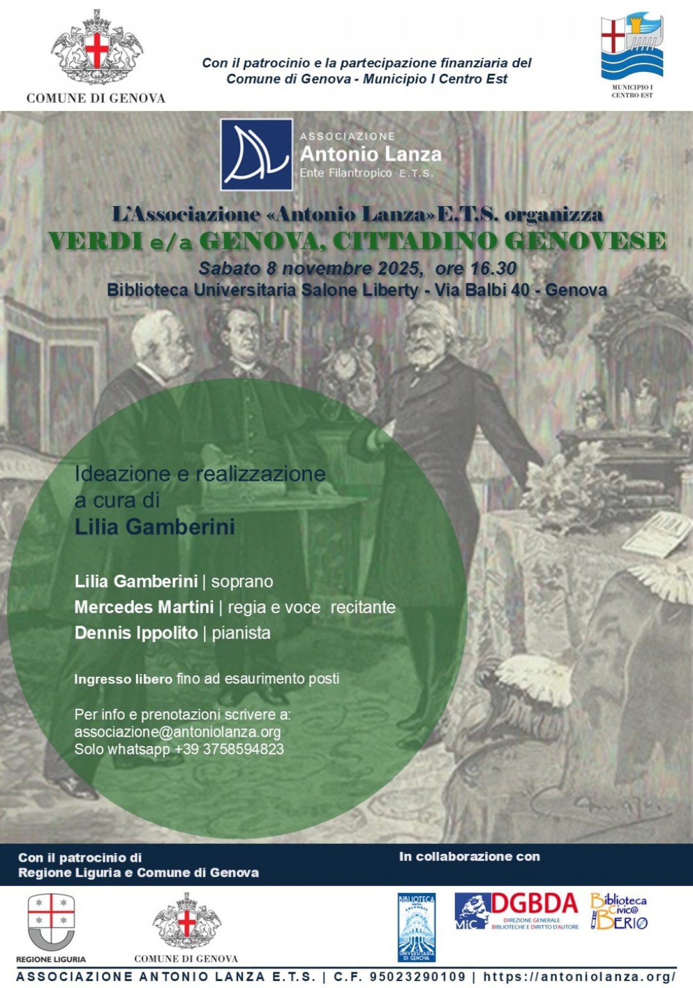 "VERDI E\/A GENOVA, CITTADINO GENOVESE" Conferenza concerto evento a cura dell'associazione Lanza