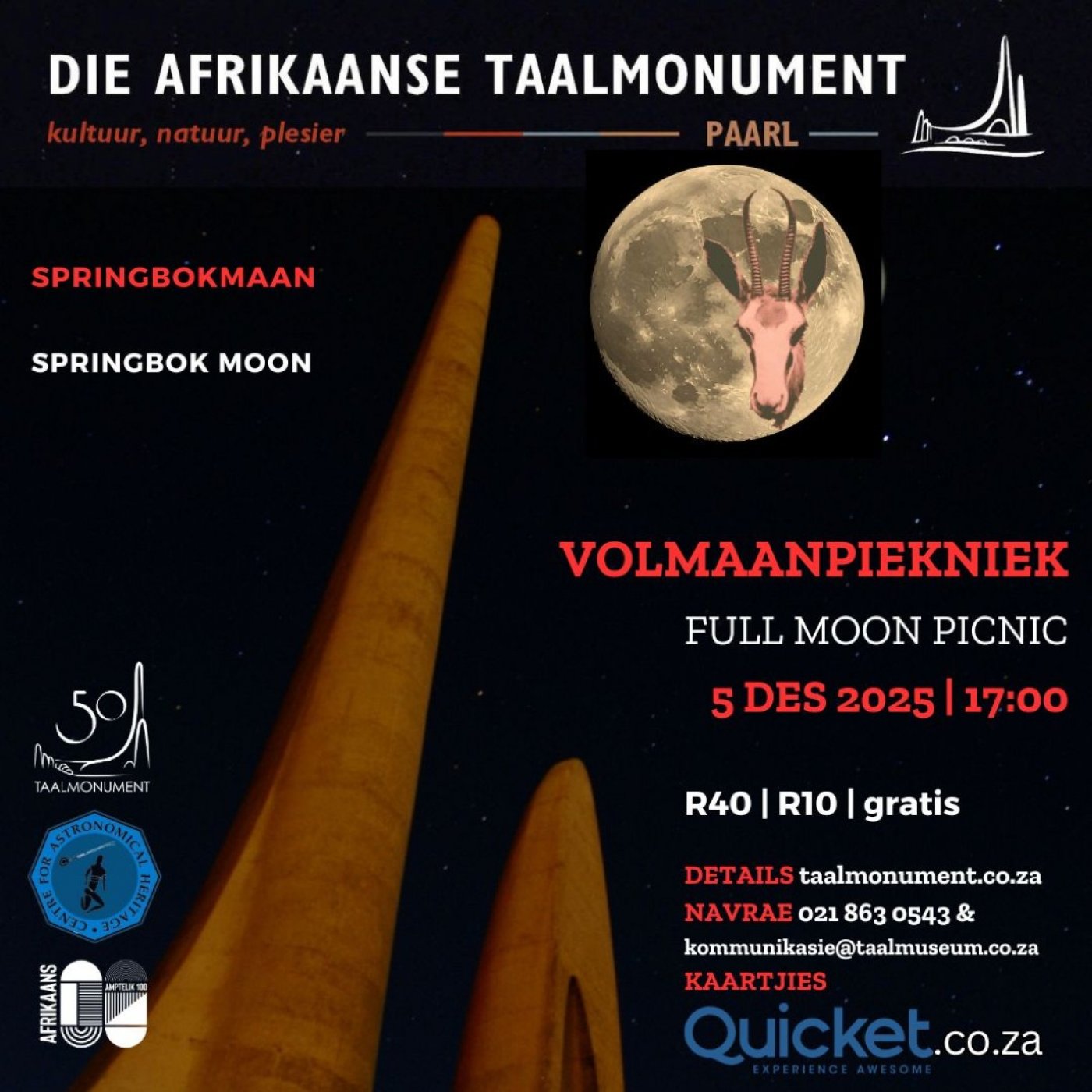 Springbok\u2026maan skyn by Taalmonument | Springbok\u2026moon shines at Taalmonument