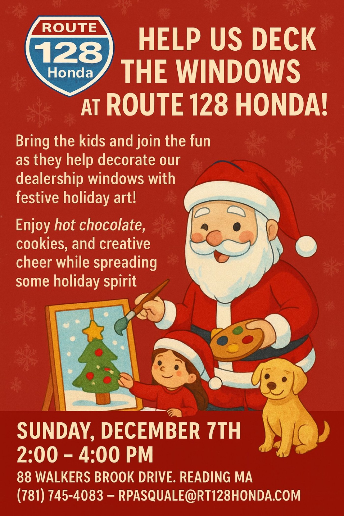 Help us deck the windows at Route 128 Honda!