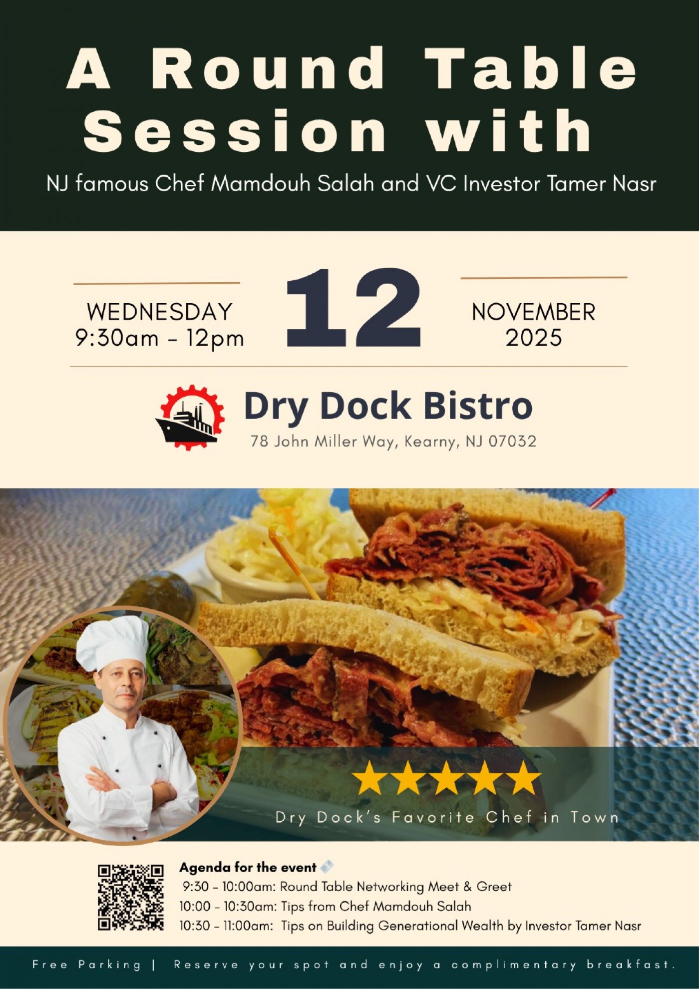 \ud83c\udf73 Round Table Breakfast with NJ\u2019s famous Chef Mamdouh Salah and VC Investor Tamer Nasr!