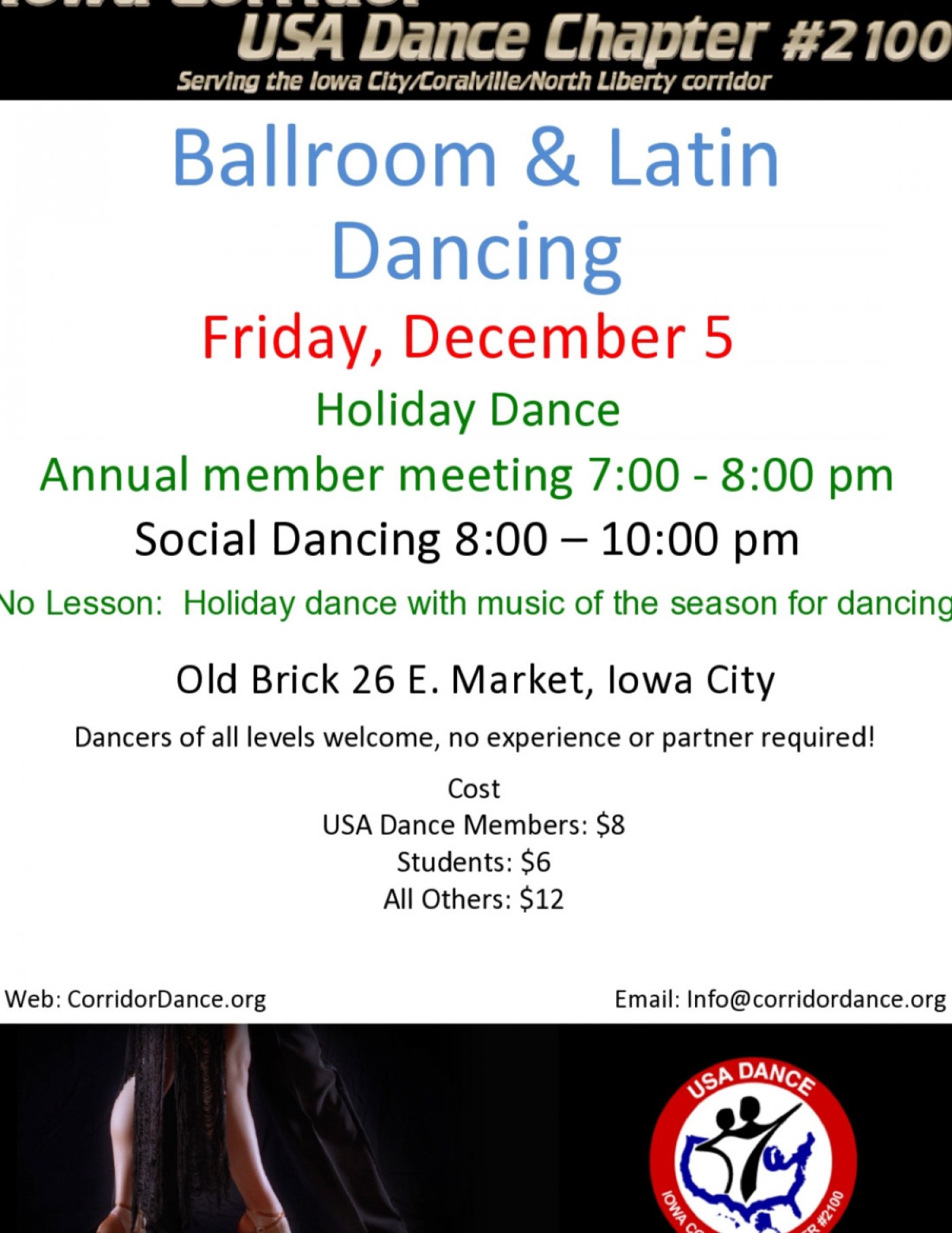 Ballroom and Latin Dance at Old Brick, Friday, December 5, 8-10 pm