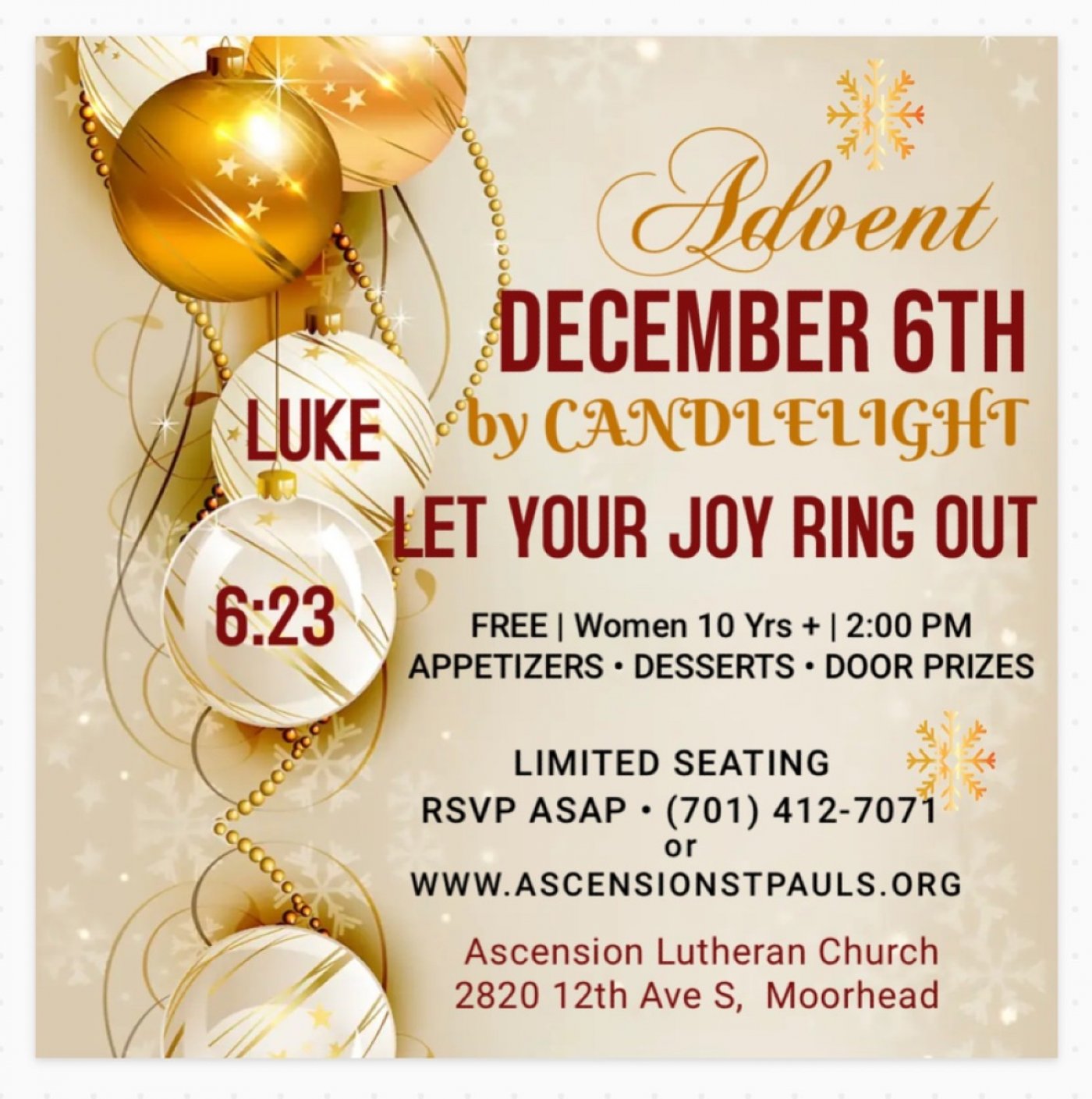 Free \u2022 Advent by Candlelight \u2022 December 6 at 2pm