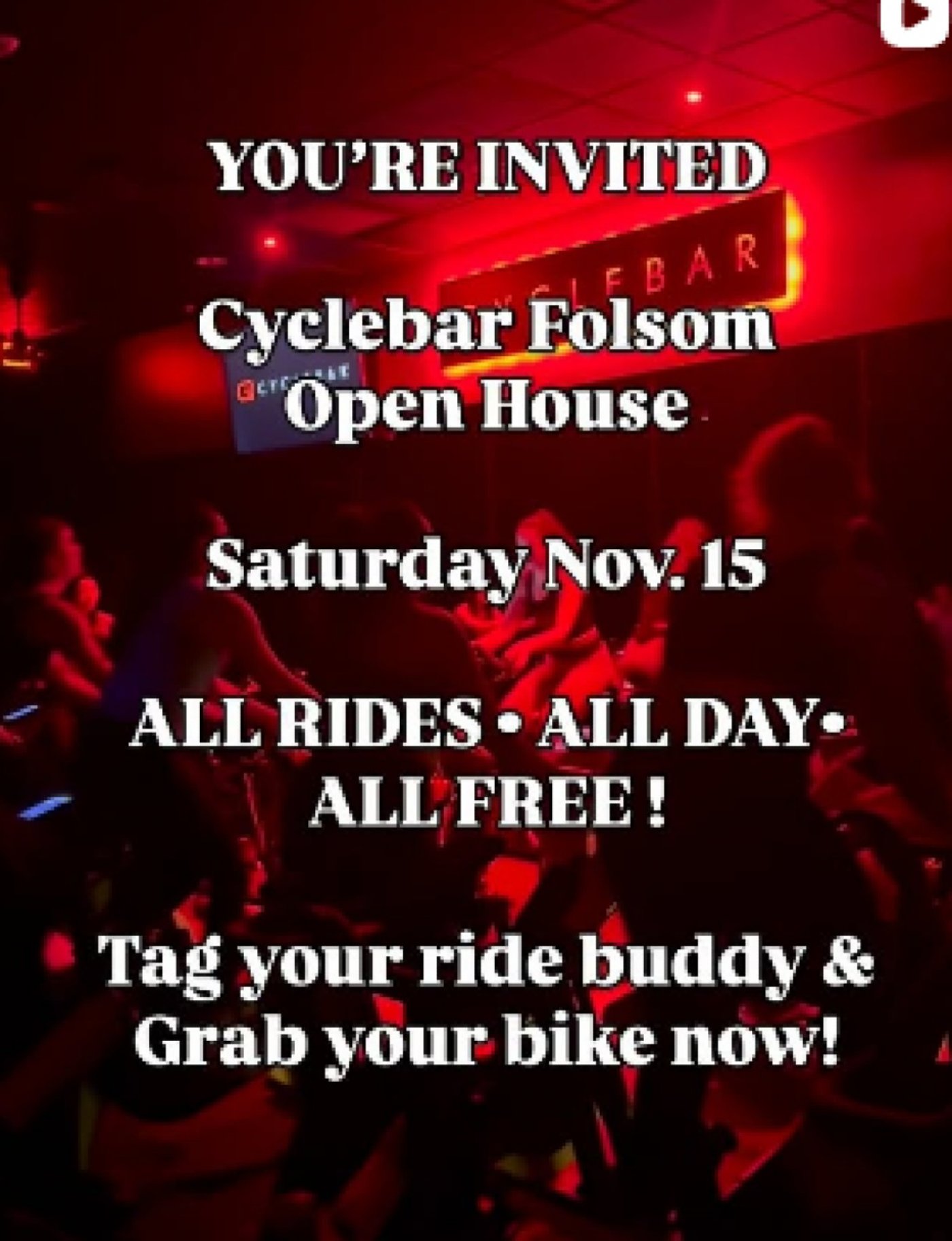 FREE CLASSES - CYCLEBAR FOLSOM OPEN HOUSE