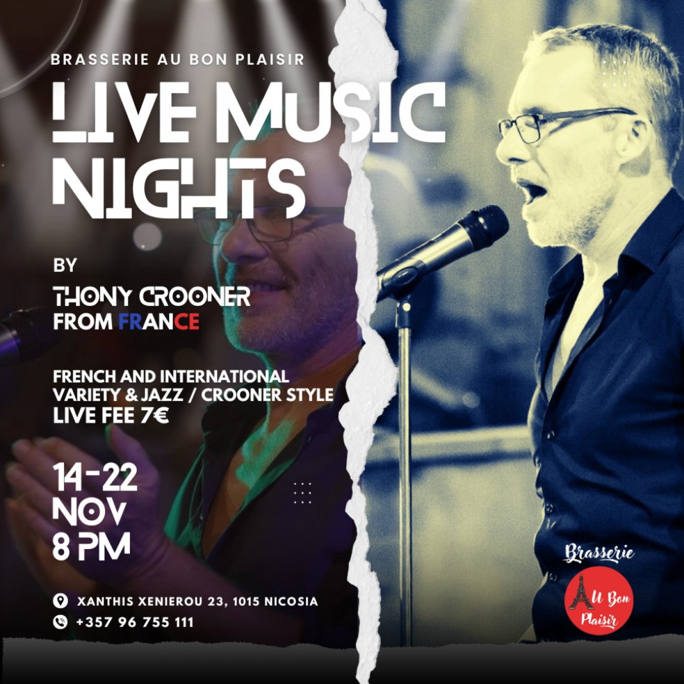 Live Music with Thony Crooner from France \u2013 a man sings women!