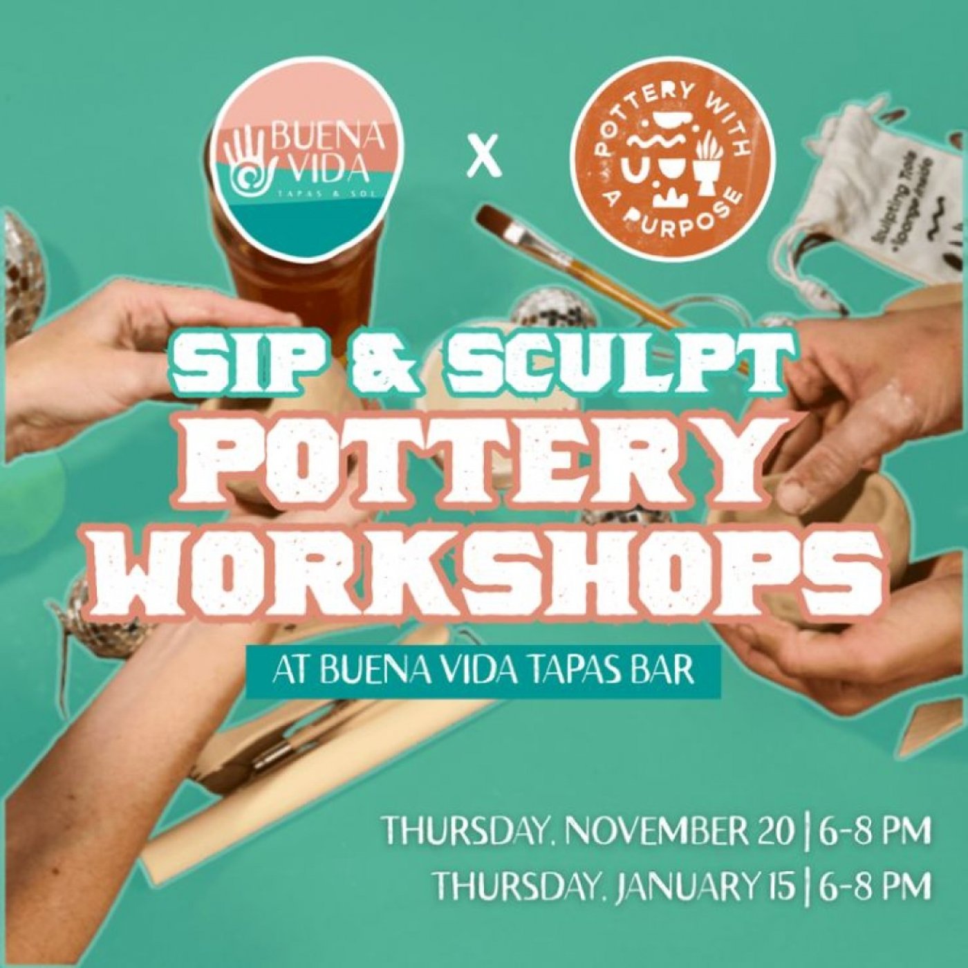 Sip & Sculpt Pottery Workshops at Buena Vida Tapas Bar