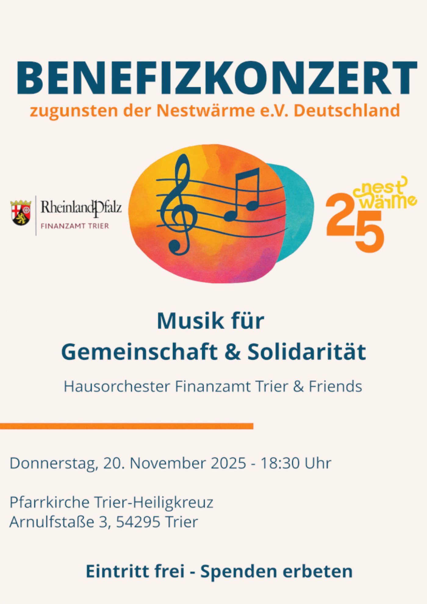 Benefizkonzert des Finanzamt Trier zugunsten nestw\u00e4rme e.V.