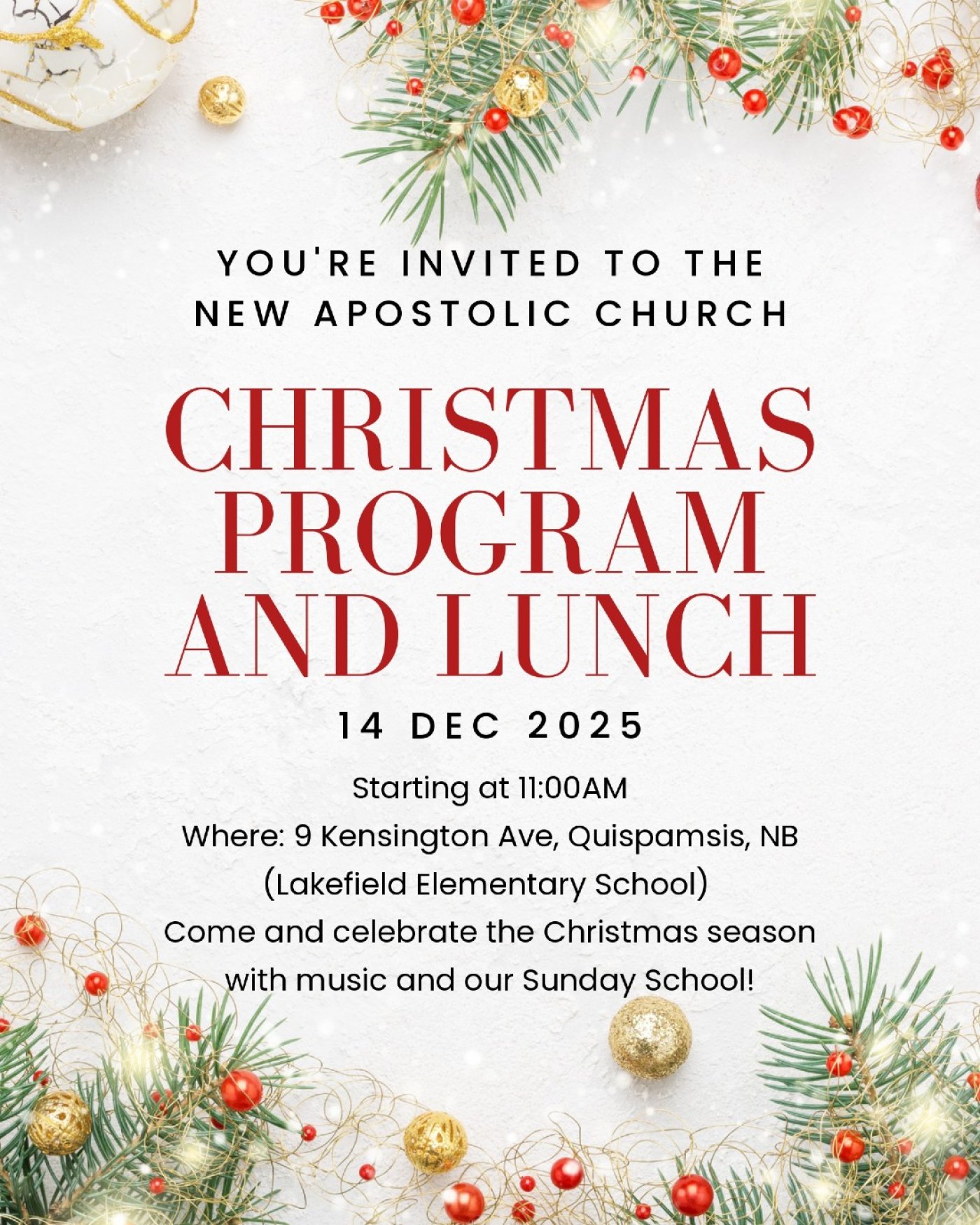 Children's Christmas Program and Lunch with the New Apostolic Church