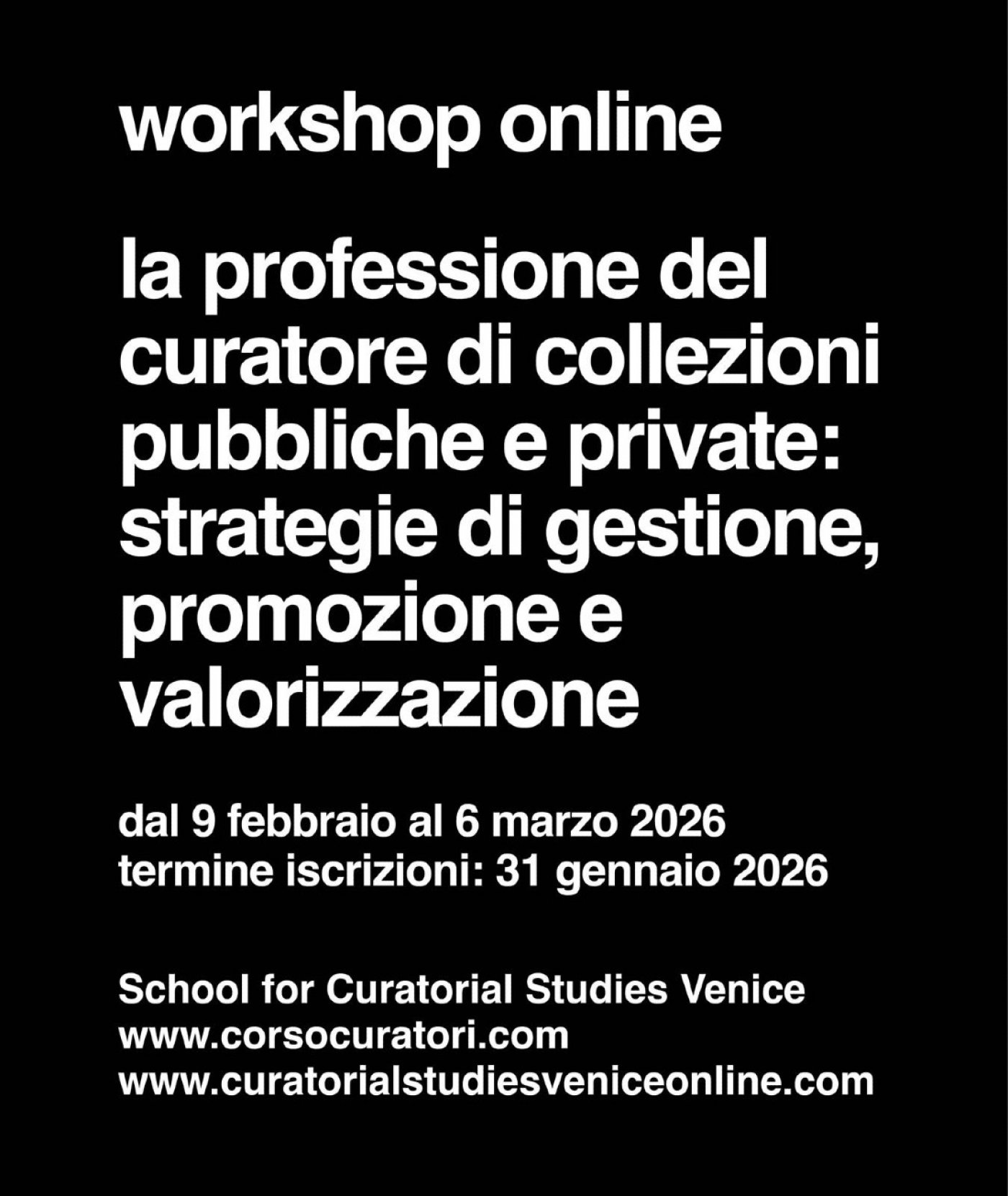 Workshop online | Curare una collezione pubblica\/privata | Dal 9 febbraio al 6 marzo 2026
