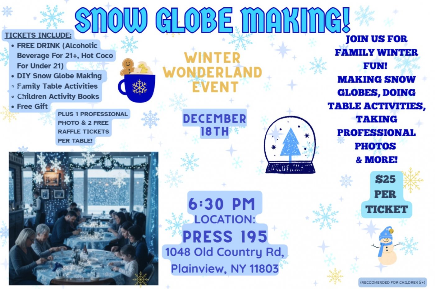 Snow Globe Making - FREE DRINK - Winter Wonderland Event