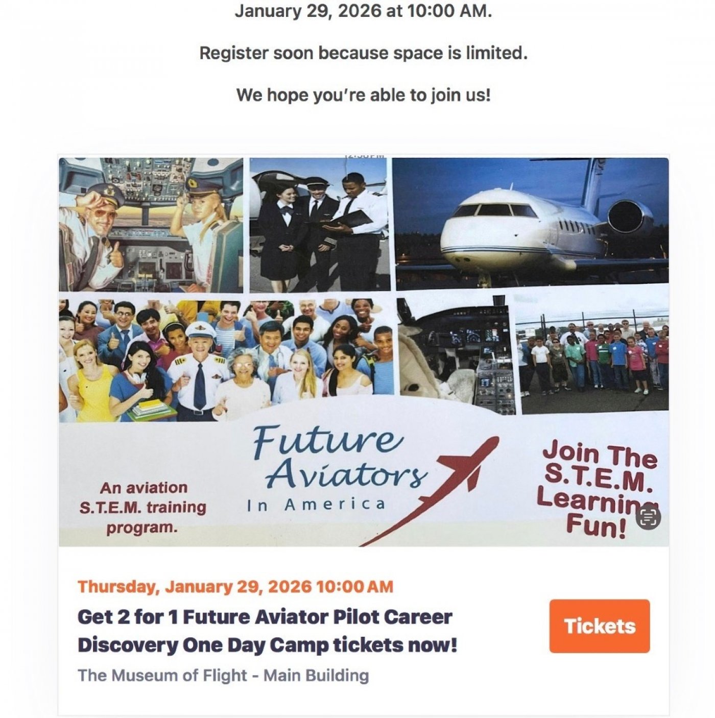 Future Aviator Pilot Career Discovery One Day Camp