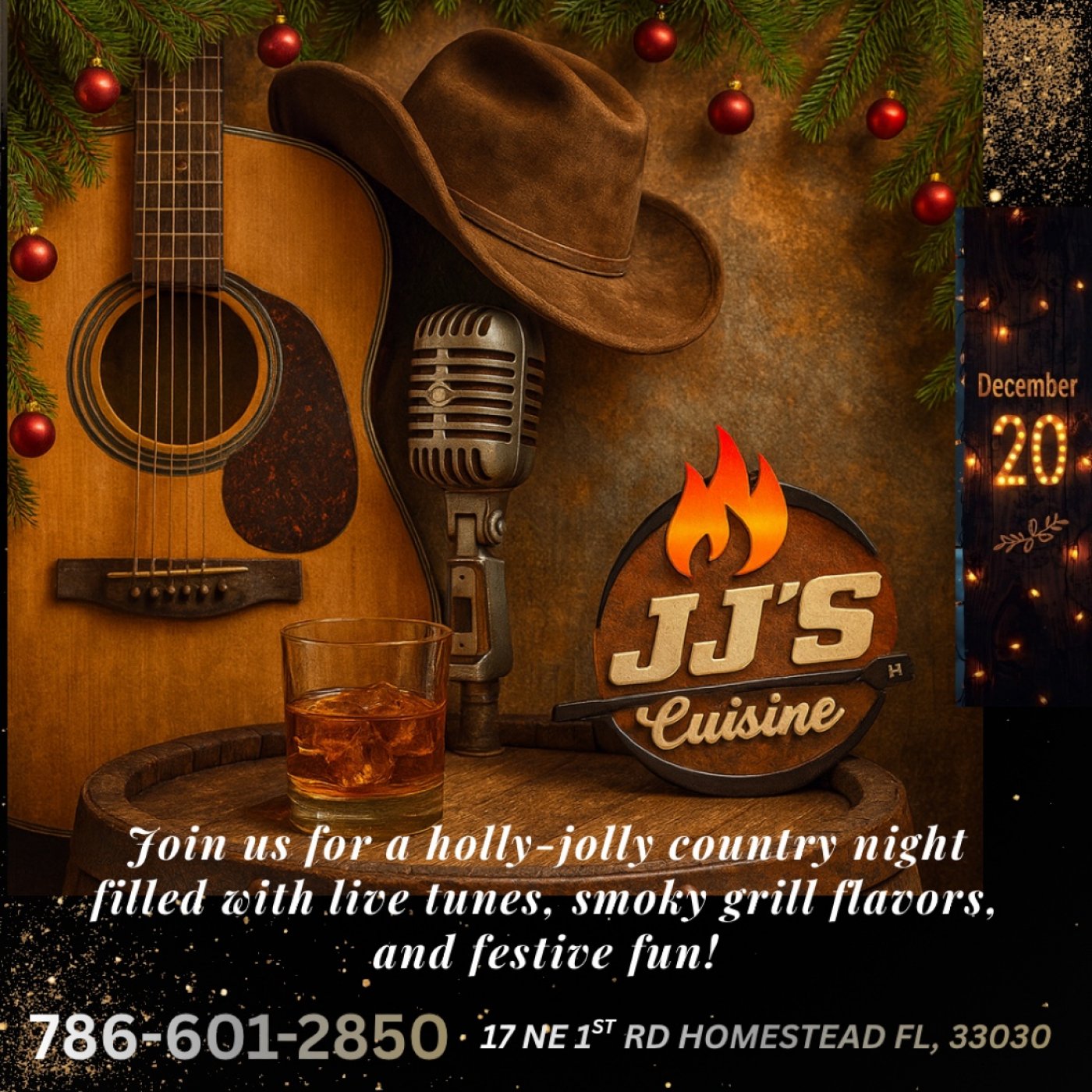 Holly-Jolly Country Live Music at JJ\u2019s Cuisine