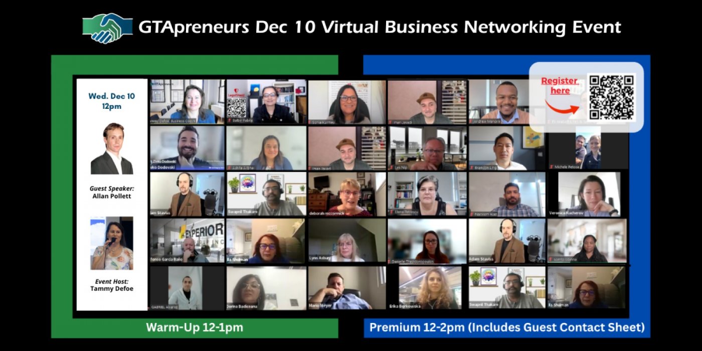 GTApreneurs December 10 Afternoon Virtual Business Networking Event Toronto