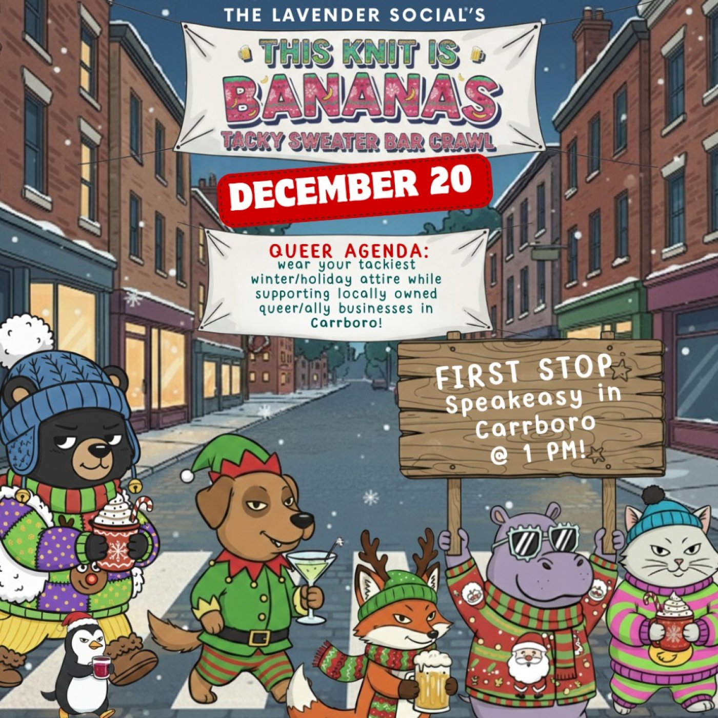 \ud83c\udf4c This Knit is Bananas: Tacky Sweater Bar Crawl \ud83c\udf7b