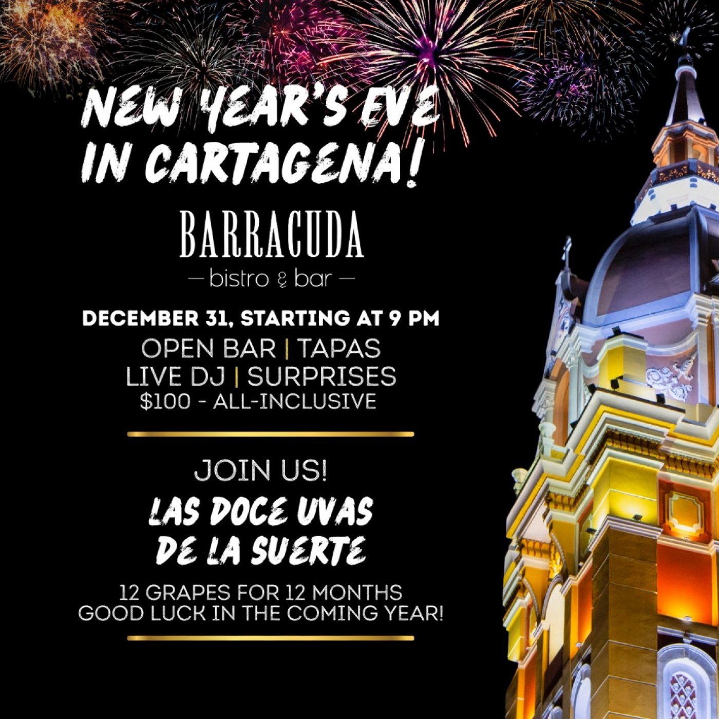 New Year's Eve: Cartagena Party at Barracuda Bistro & Bar