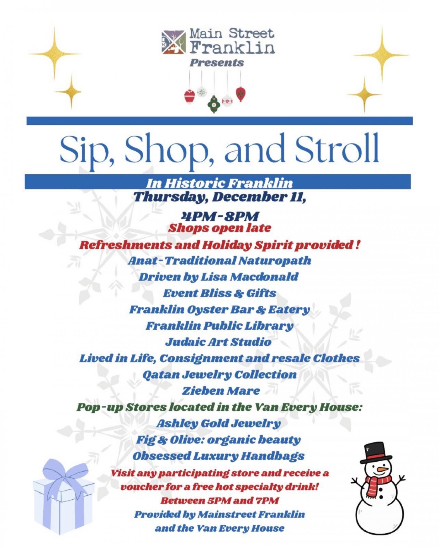 Sip, Shop and Stroll event in Downtown Franklin