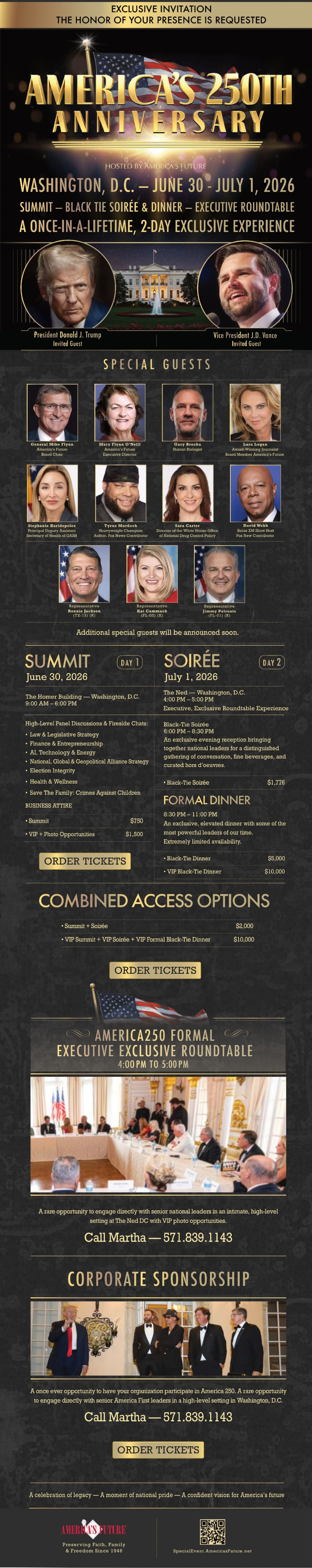 America 250th Anniversary Summit & Black-Tie Soir\u00e9e in Washington, D.C.